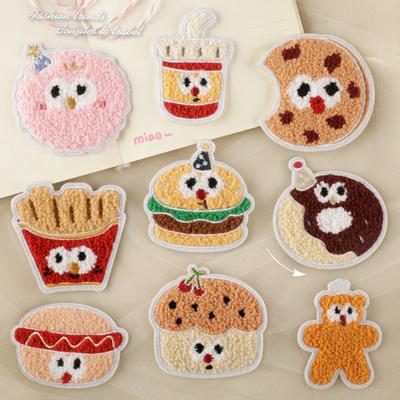 Towel Embroidery Food Play Burger Fries Embroidery Sticker Chenille Accessories Self-adhesive Patch Sticker