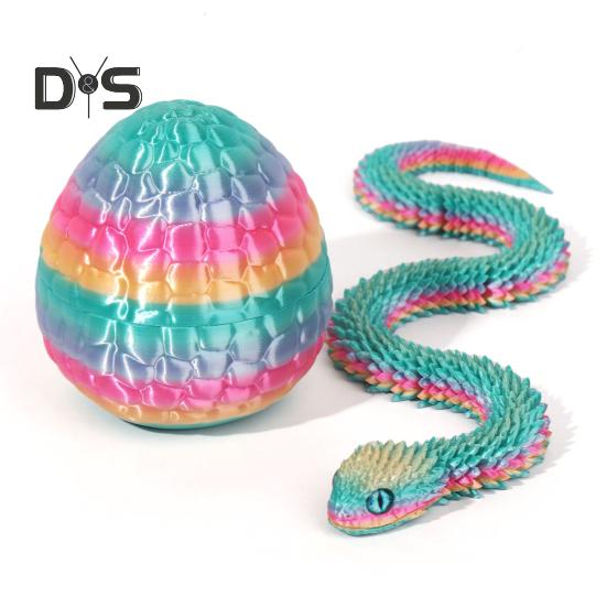 1 Set 3D Printed Snake Egg Figurine Movable Joints Snake Eggshell Figure Fidget Toy Snake Egg with Articulated Snake Inside Desktop Decoration