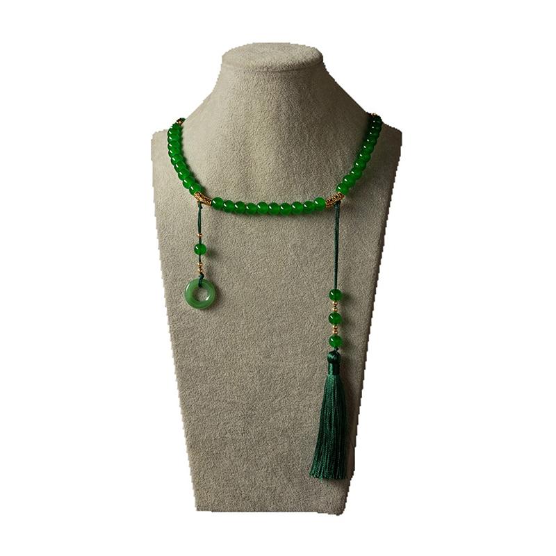 Retro Ethnic Style Necklace Chinese Style Beaded Tassel Choker Natural Stone Prayer Necklaces Women Cheongsam Necklace Jewelry