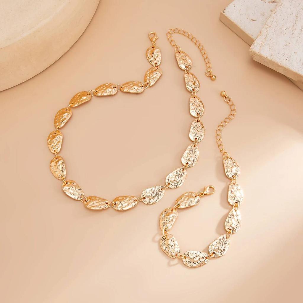 Ingemark Creative Unique Gold Color Metal Necklace Bracelet Set Women Minimalist Style Geometric Statement Fashion Jewelry Gift