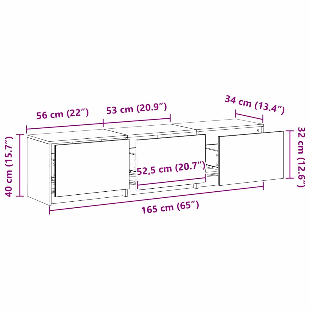 TV Stand with LED Artistic Oak Finish 165 x 34 x 40 cm