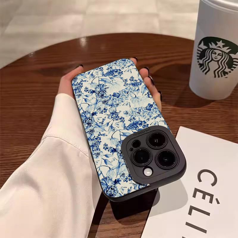 Elegant Blue Floral Phone Case For Samsung Galaxy S25 S24 S23 S22 S21 Plus Ultra A56 A55 A54 A53 A36 A35 A34 A33 A26 A16 Cover