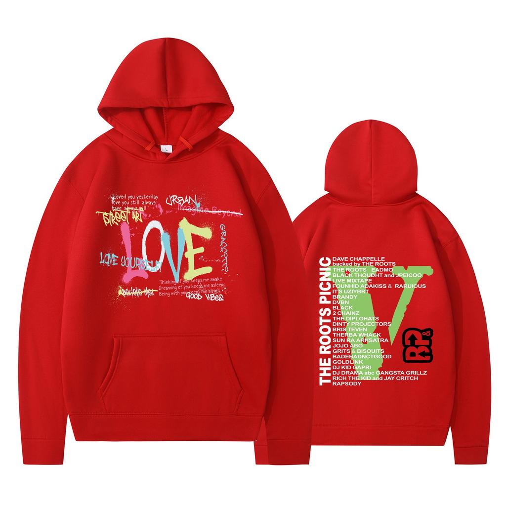 Vlone Letter Autumn/Winter Fleece Hip Hop Hoodie - Unisex, Loose Fit with Big V Back Design