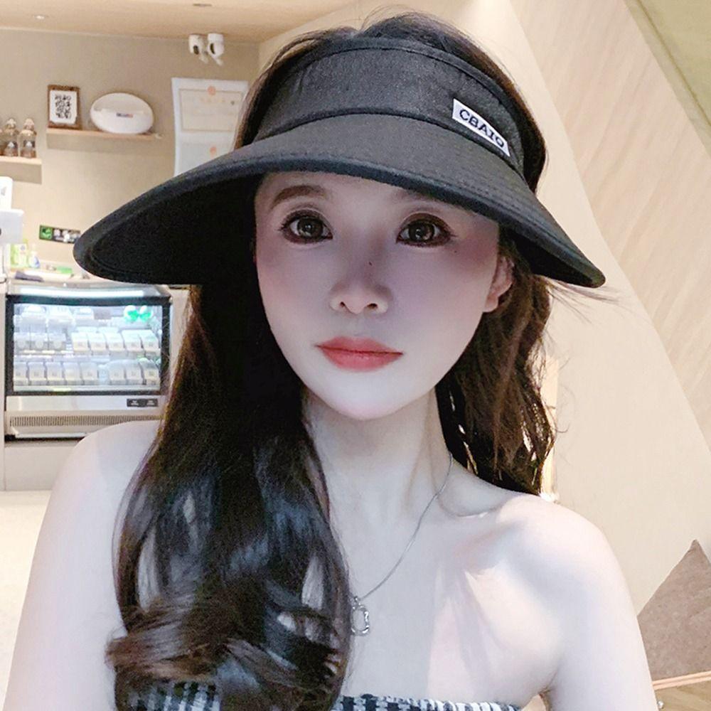 Foldable UV Protection Cycling For Women Wide Brim Empty Top Hat Sun Hat Women Cap Korean Style Hat