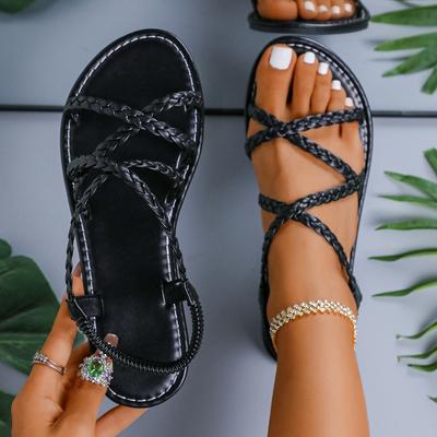 Damesandaler for stranden, vevd, hule, dameflatsandaler, casual klip-tå-sandaler, sommer 2025, ny mote, casual, komfortable gå-slides