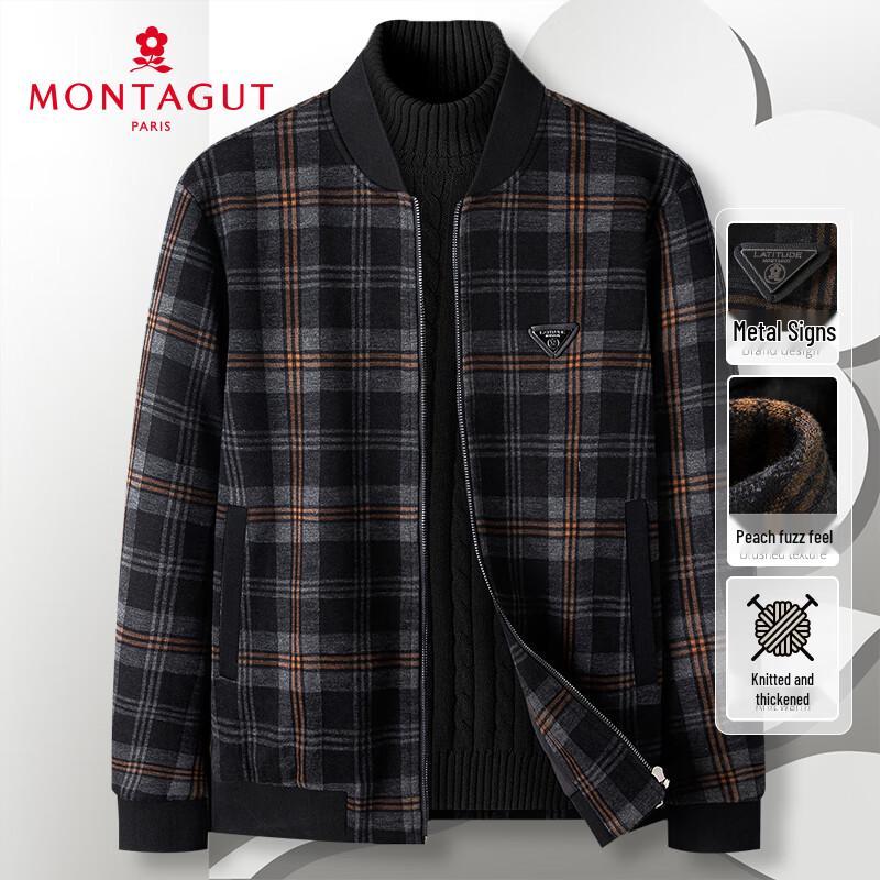 

MONTAGUT Men s Plaid Knit Baseball Collar Jacket L (50)