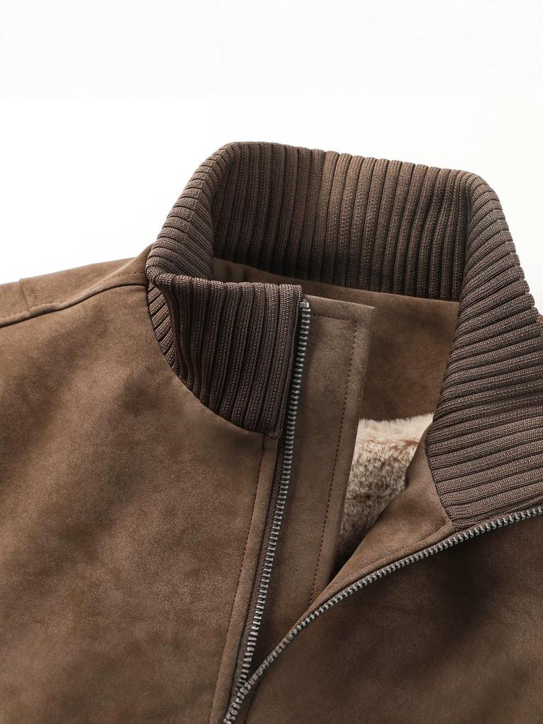 Men's Retro American Fleece-Lined PU Motorcycle Jacket | Loose & Thickened Workwear Coat