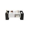 Table Basse Moderne 105 X 60 X 40,5cm - Design Noir Et Blanc Avec Finition Brillante, Tiroir Et Plateau En Bois.