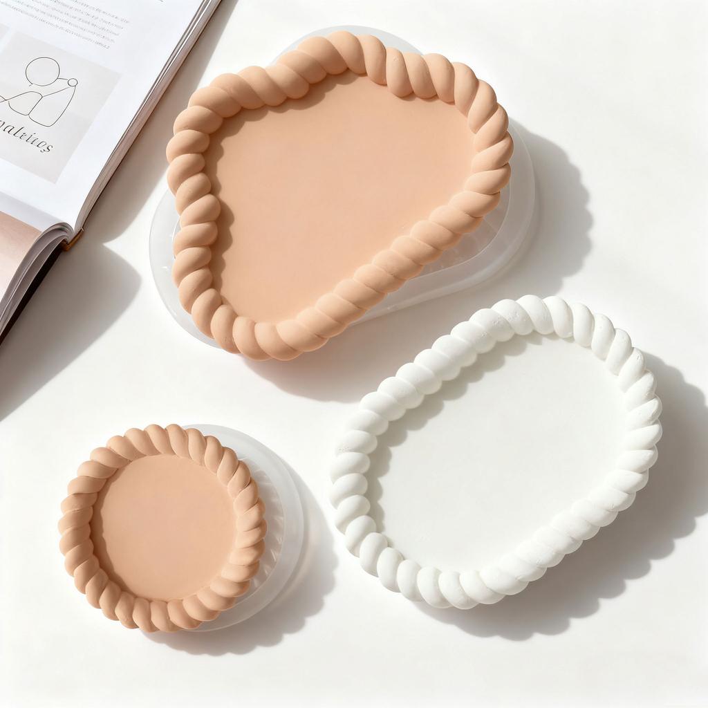 DIY Epoxy Resin Gypsum Storage Tray Silicone Mold Geometric Cloud Oval Heart Shaped Twisted Plaster Handmade Coaster Molds
