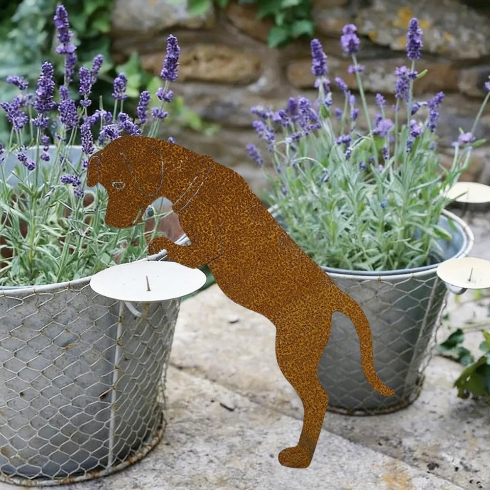 Rustic Metal Dog Garden Statue Vintage Cat Lawn Ornament Dog Pot Hugger Decor  Courtyard