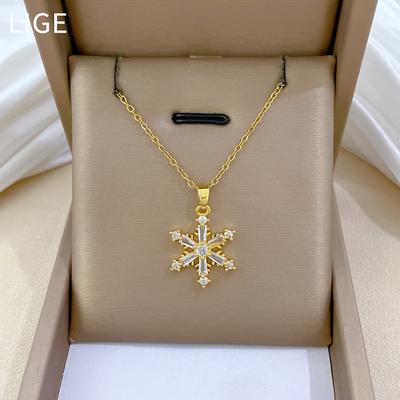 Snowflake Flying Full Diamond Light Luxury Temperament Gorgeous Full Diamond Necklace Female Versatile Collarbone Chain Titanium Steel