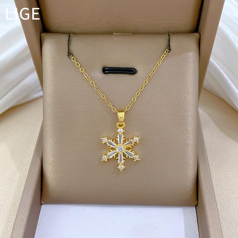 Snowflake Flying Full Diamond Light Luxury Temperament Gorgeous Full Diamond Necklace Female Versatile Collarbone Chain Titanium Steel