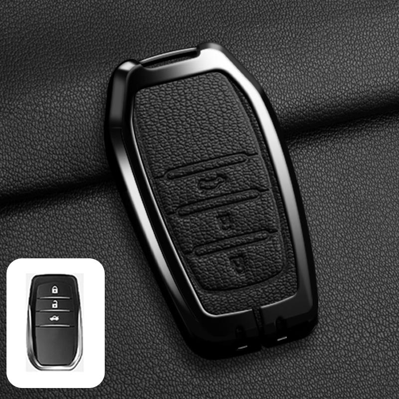 Alloy Leather Car Key Case Full Cover Shell Fob For Toyota CHR Hilux Fortuner Land Cruiser 200 Camry Corolla Crown RAV4 Highland
