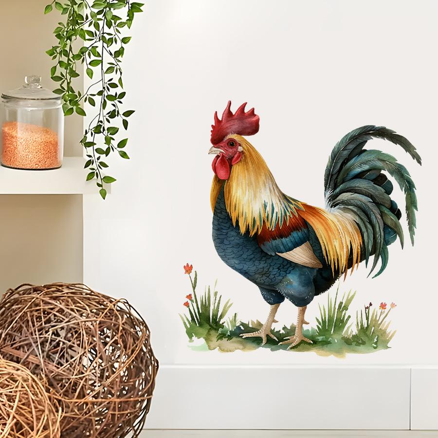 Cartoon Bauernhof Hahn Kühlschrankaufkleber, Selbstklebende Wanddekoration für Küchen-Restaurant-Hintergrundwanddekoration