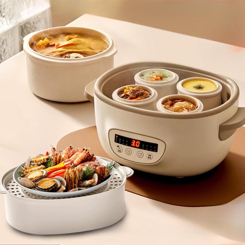 220V  2.5L Slow Cooker Baby Supplement Machine Mini Bird's Nest Stew Pot White Porcelain Waterproof Stew Pot