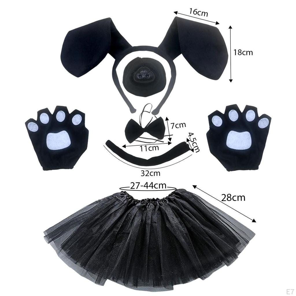 Dog Ears Headband And Long Tail Animal Bow Tie Nose Gifts Costume Accessories Set
