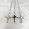 New Gothic Heart Zircon Cross Necklace Black Crystal Punk Y2K Heart Cross Chain Pendant Necklace for Woman Daily Wear