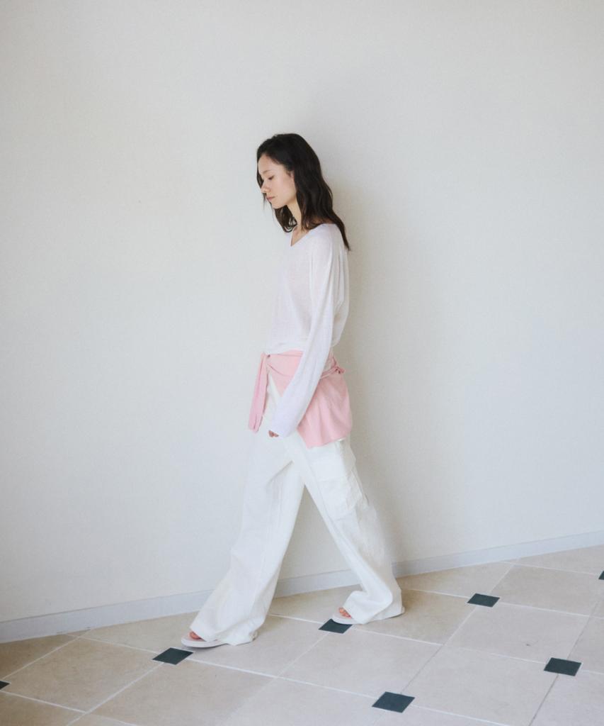 Ieoning Light Linen V-Neck Summer Knit, Ivory