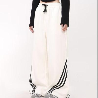 Pantalon de sport d'été tendance pour femmes à larges jambes et à bandes latérales