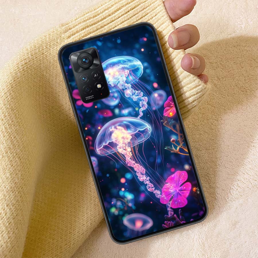 

Очаровательный неоновый чехол-медуза для телефона Redmi Note 13 14 15 Pro Plus 12 13C 12C 15C 9 10 10C 9T 9C 9A, мягкий прозрачный TPU чехол для мобильного телефона Note 14 Pro Plus