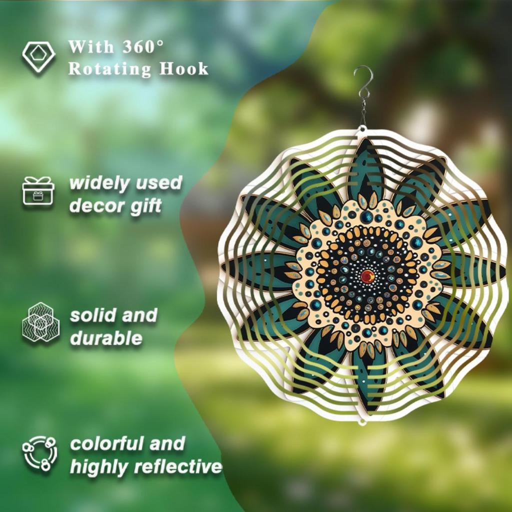 Sunflower Wind Chime for Outdoor Indoor Decor Durable Metal Hanging Garden Patio Porch Jewel Accents Vibrant Blue Green Design