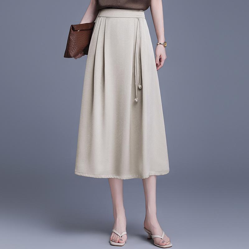Elegant Elastic Waist Skirt: Summer 2026 Chinese Style for Chic Middle-Aged Women 4XL (for 70-80 kg)