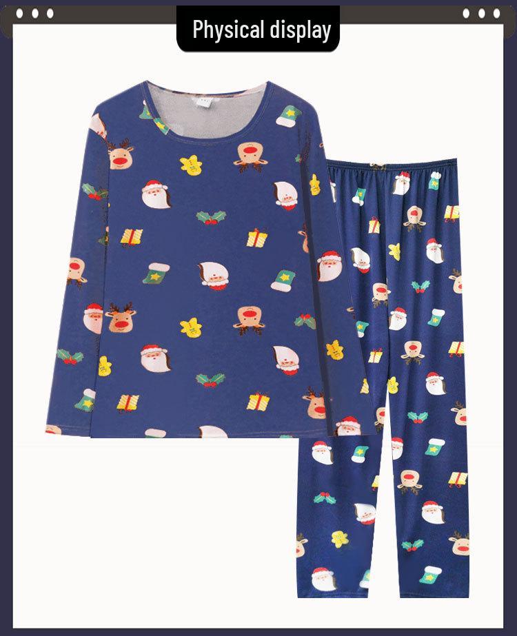 Santa Claus Women's Round Neck Pajama Set - Long Sleeve, Long Pants, Sweet and Lovely Homewear