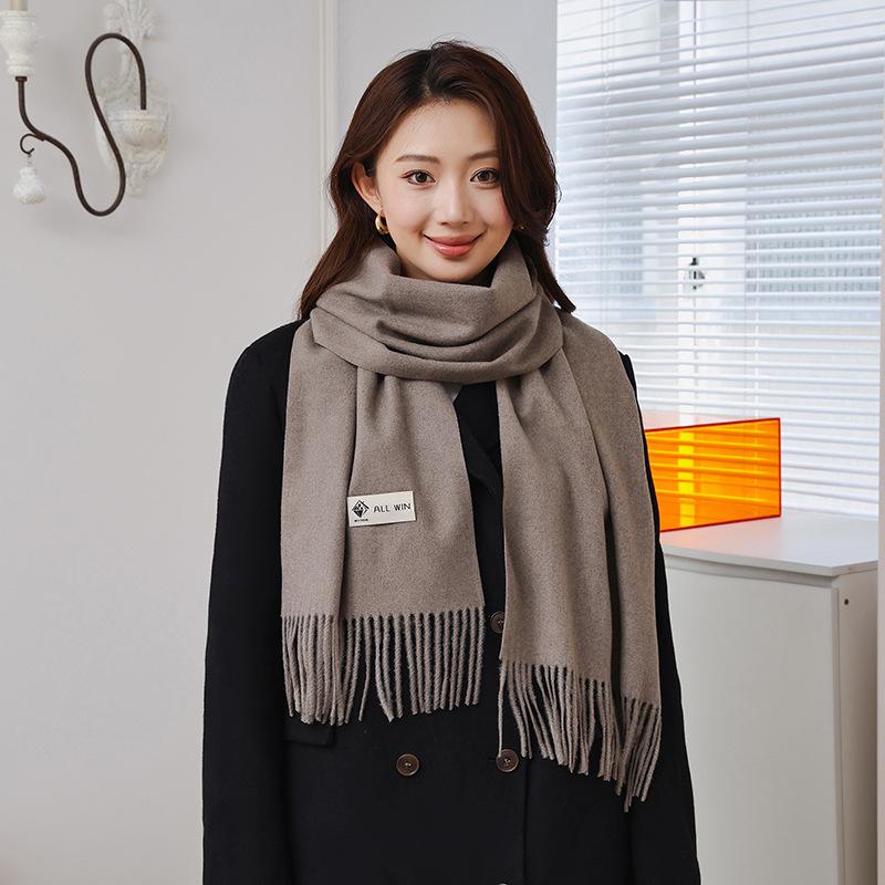 Wool Scarf for Women in Winter New Style Cashmere Scarf Versatile  Thickened  Warm and Solid Color Scarf