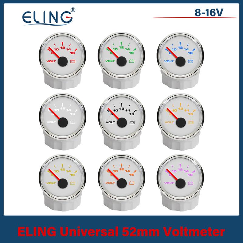 ELING Voltmeter 52mm Volt Gauge Universal Waterproof Meter 12V 24V with 8 Colors Backlights for Boat Automobile Motor Yacht