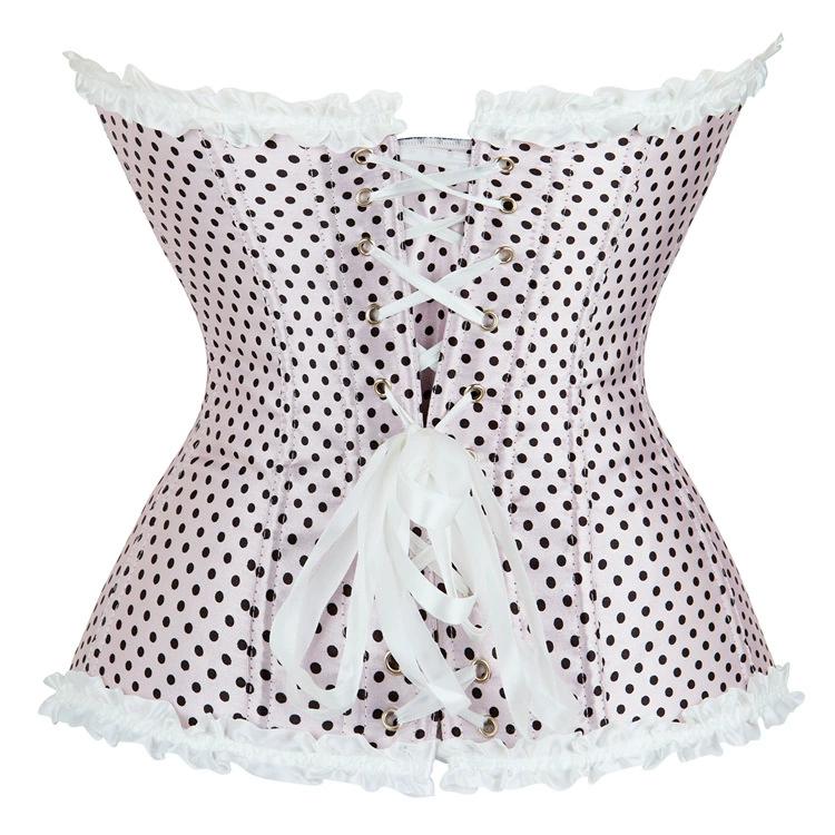 Corset feminino plissado de bolinhas rosa claro, corset longo europeu e americano