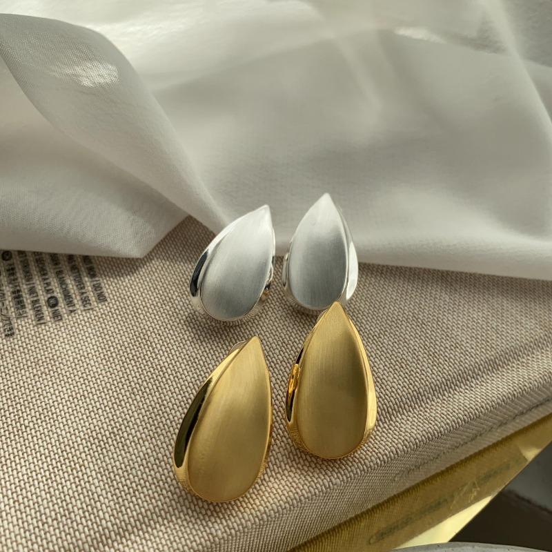 Atmospheric Simple Water Drop Golden Melon Seed Stud Earrings, Minimalist Style Metal Texture Fashion Trend Earrings