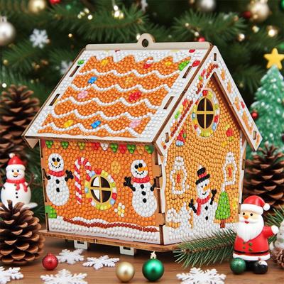 Christmas Tree Decoration Gingerbread House Wooden DIY Puzzle Set Family Holiday Tree Ornament Home Decor