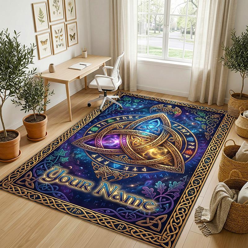 Ethereal Cat Theme Soft Crystal Velvet Rug Custom Name & Text Print Non Slip Floor Rug for Bedroom Living Room