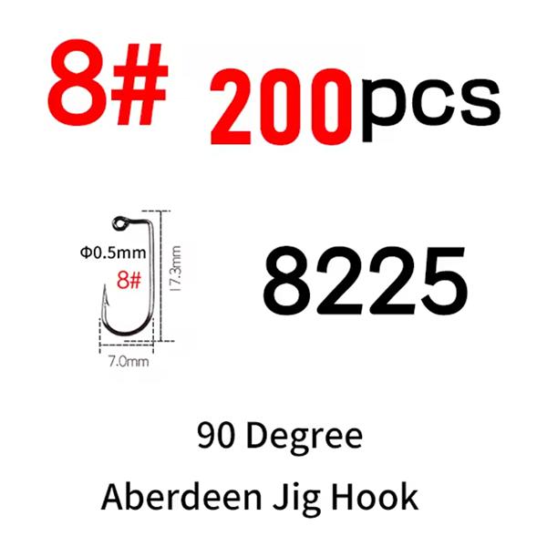 200pcs #8~#6/0 High Carbon Steel 90 Degree Aberdeen Jig Hook Bent Saltwater Long Shank Soft Worm Hooks