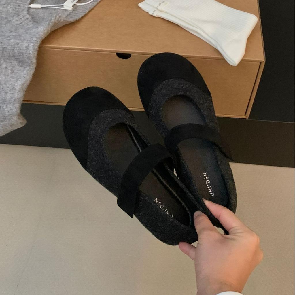 2025 New Round Head Matte Suede Color Matching Soft Sole Doudou Word with Soft Sole Pregnant Women's Single Shoes