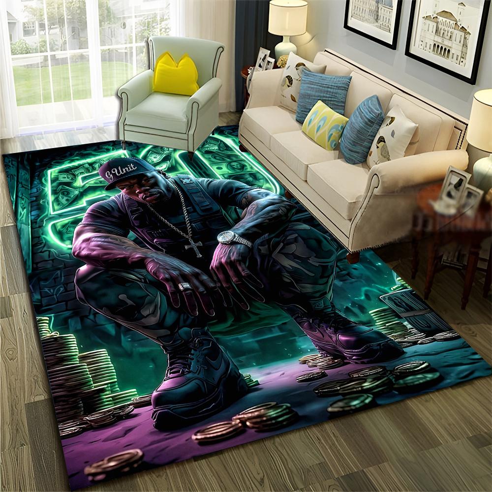 3D Top Rapper Legende Star Kunst Cartoon Hip Hop Teppich für Schlafzimmer Wohnzimmer Sofa Zuhause Fußmatte Dekor,großer Spiel-Rutschfester Bodenbelag