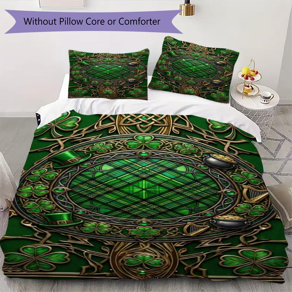 St.Patrick's Day Pattern Bedding Uilt Set Uilt Cover Pillowcase Home Decoration Birthday Gift (1 * Duvet Cover + 2 * Pillowcase  Without Core)75