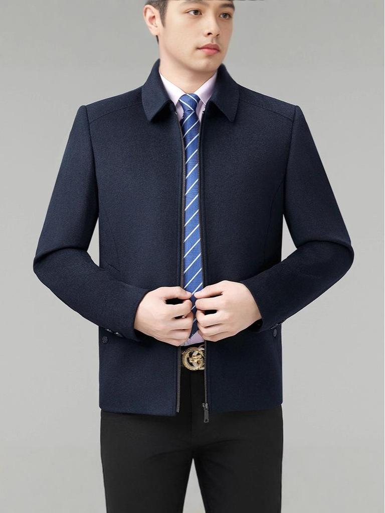 Men's High-End Cashmere Wool Jacket - Mid-Length Casual Lapel Coat for Middle-Aged Dads