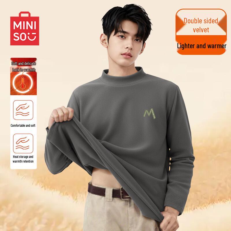 

MINISO Men s Thickened Mock Neck Thermal Long-Sleeve T-Shirt XL