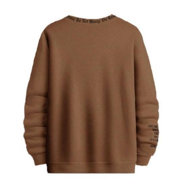 Men Casual Thick Warm Sweatshirt Fall Winter Letter Print Round Neck Long Sleeve Loose Soft Top