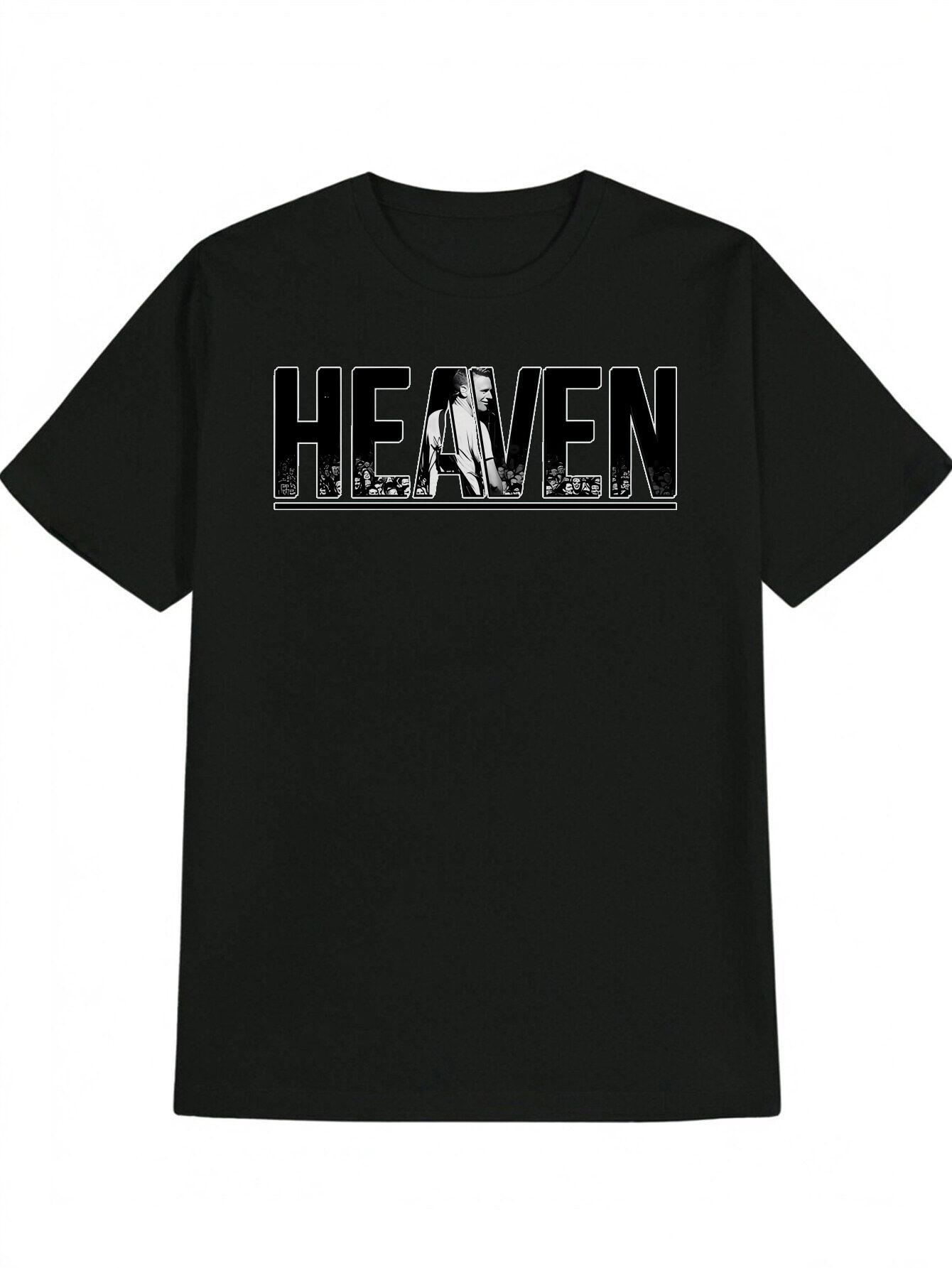 Casual  HEAVEN  Graphic T-shirt - Black & White Print L