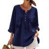 Women Loose Fit Long Sleeve V Neck Plus Size Casual Shirt