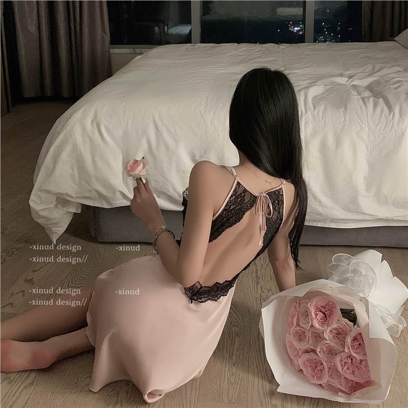 

Sexy underwear lace edge backless gentle feminine perspective temptation pure desire sexy pajamas summer One size fits all 40-60kg