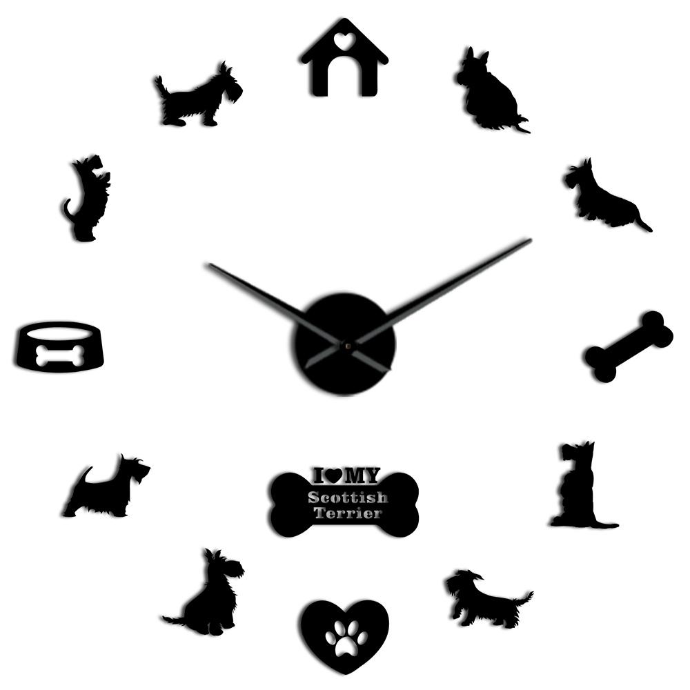 

Scottish Terrier Large Wall Clock Aberdeen Terrier I Love My Scottie DIY Sticker Frameless Big Wall Clock Silent Sweep Movement (Black,27 Inch) чорний