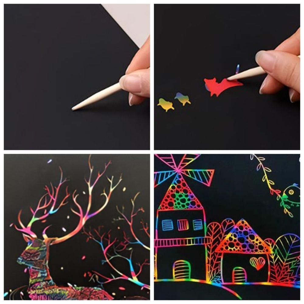 Graffiti Stencil Scratch Art Paper Card Set Rainbow DIY Drawing Board Scratch Off Paper Book  Gifts