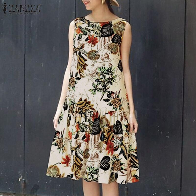 ZANZEA Dámské ležérní šaty s výstřihem do V a bez rukávů s volným květinovým potiskem