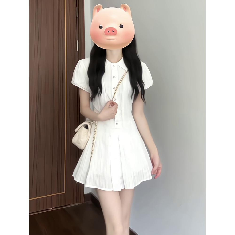 White dress women's summer casual new shirt dress preppy style small man elegant and generous short skirt