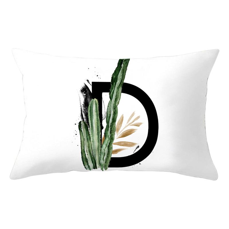 30x50cm 26 Letters Polyester Pillowcase Green Leaves Plant Cushion Cover Living Room Home Decoration Car Waist Throw Pillow Case