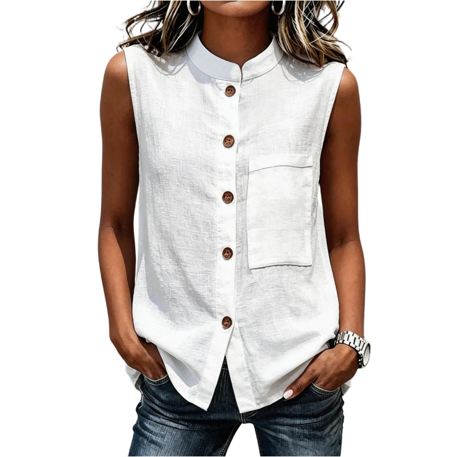 

Womens Spring Tops Button Down Sleeveless Blouse Summer Shirts for Women Casual Loose Fit Womens Summer T Shirts Tunic Style XL белый