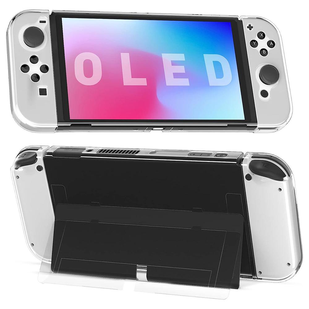 For Nintendo Switch OLED Crystal Clear Case with Stand Game Console Protective Cover Shell